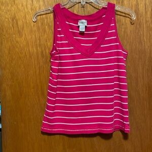 Chico's Bright Fuchsia & White Striped V-Neck Tank